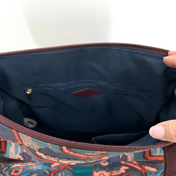 Fossil Large Tote Jenna Shopper Blue Multi Purse Double Handle With Key Charm - Picture 5 of 11